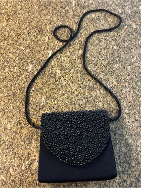 Black Beaded Evening Clutch with Shoulder Cord